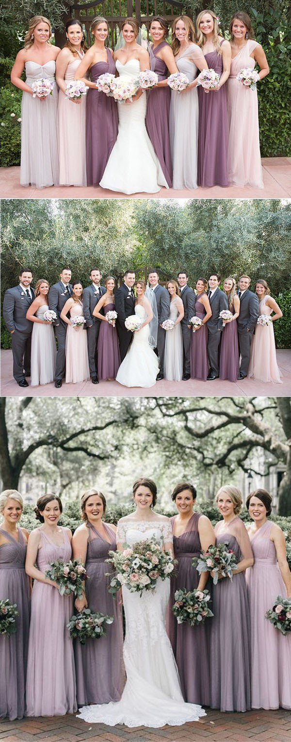 dusty rose mauve purple wedding bridesmaid dresses