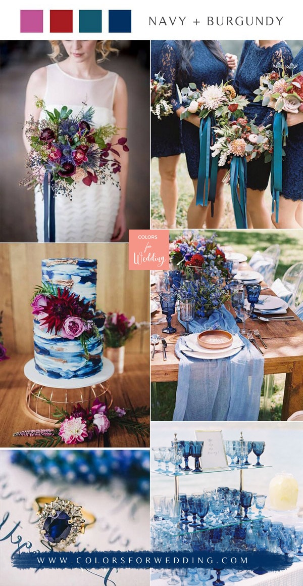 indigo blue and burgundy wedding color ideas