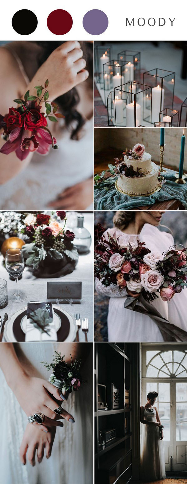 moody wedding inspirations burgundy floral decor dusty blue centerpieces