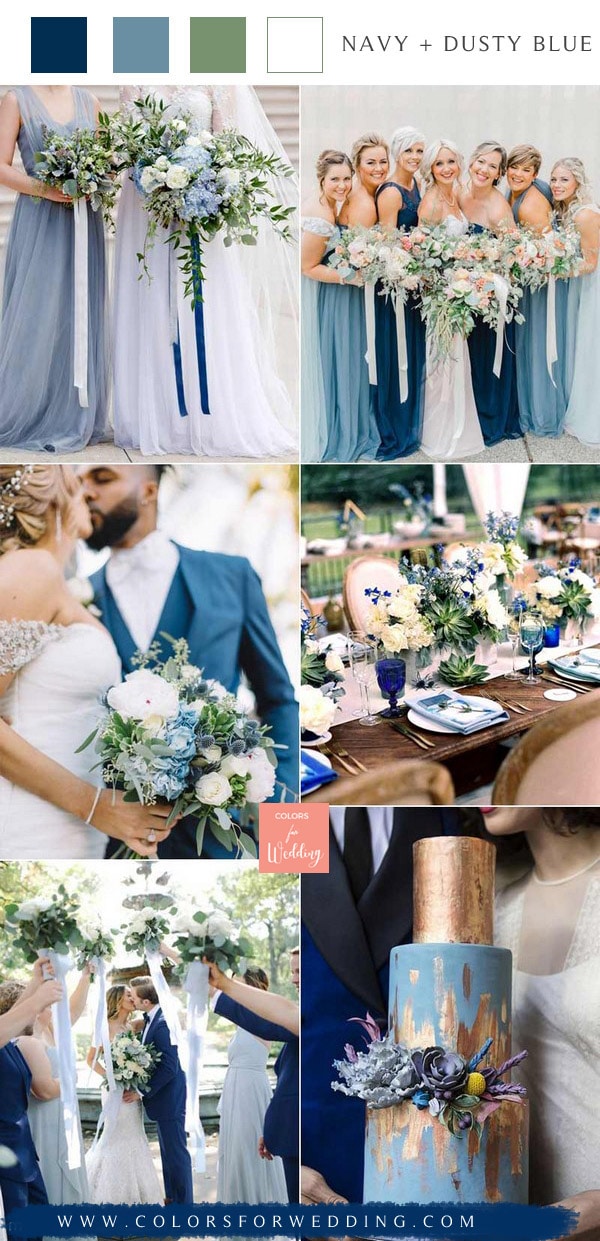 navy blue and dusty blue greenery wedding color ideas