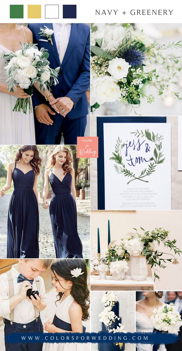 navy blue and greenery wedding color ideas