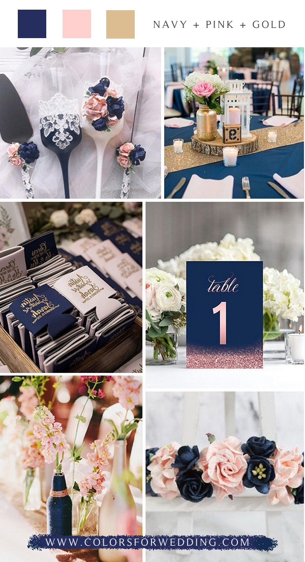 navy blue, pink and gold wedding color ideas