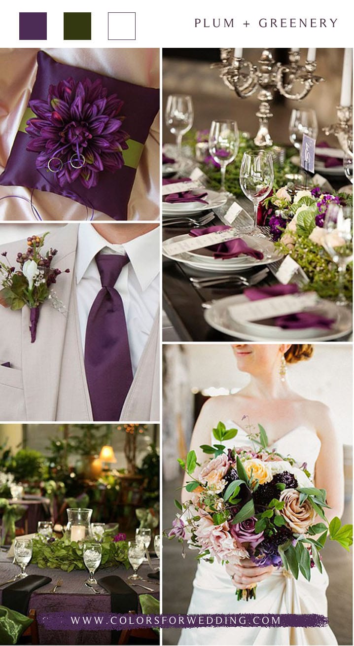 plum purple and greenery wedding color ideas