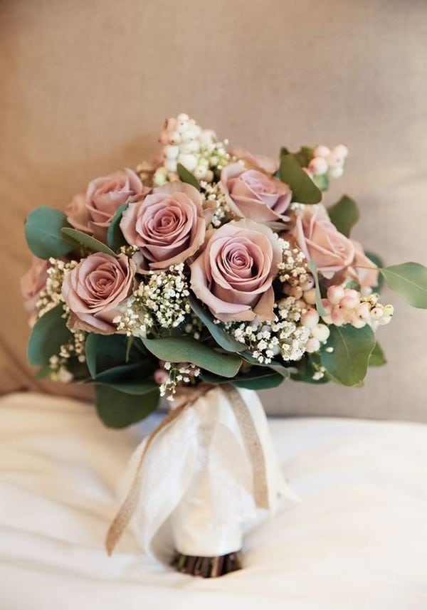 ultra elegant and romantic dusty rose wedding bouquets with greenery