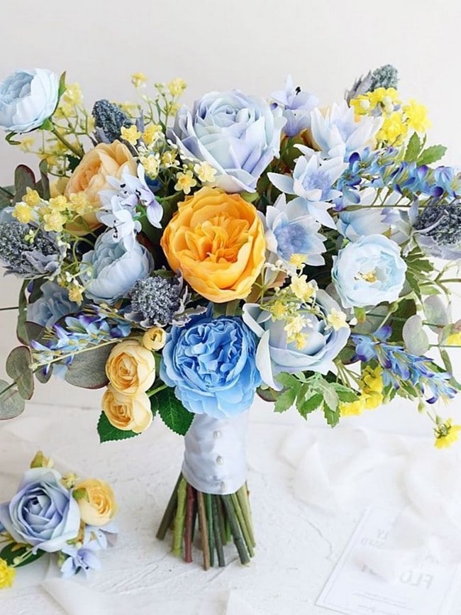 Blue wedding bouquets and flowers 9