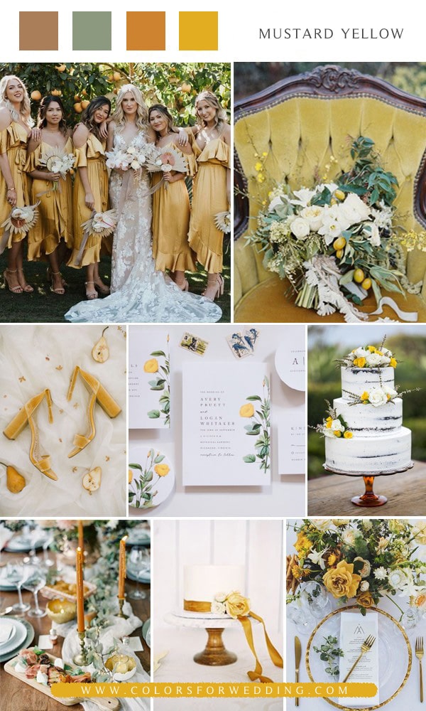 Mustard yellow and greenery wedding color ideas