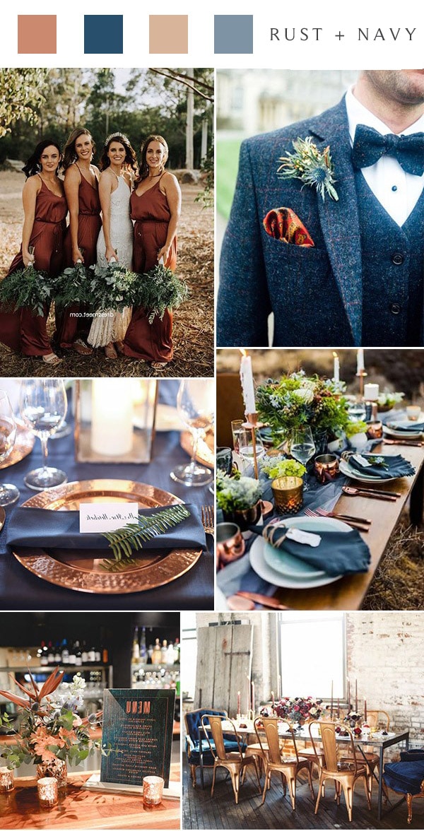 Rust gold and navy blue fall wedding color ideas