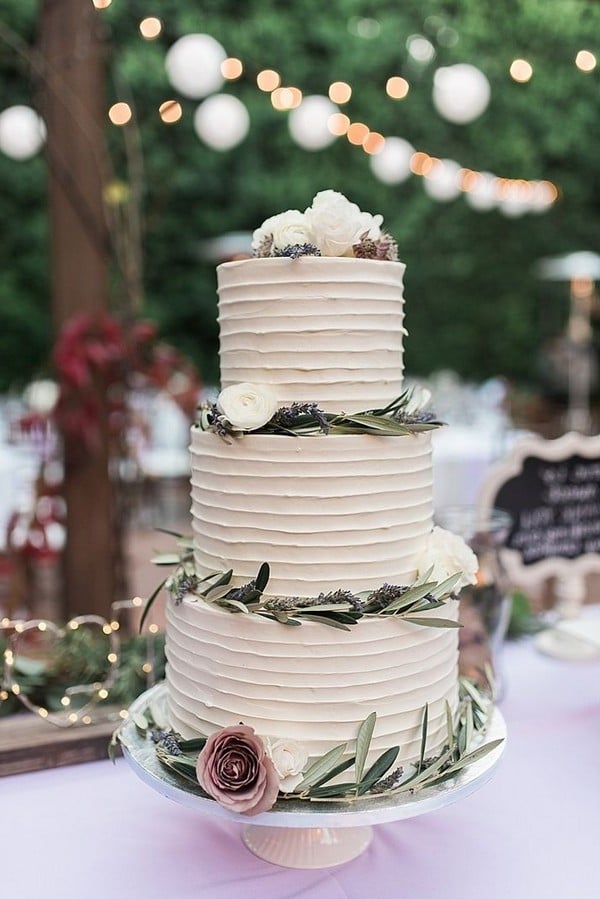 greenery and mauve buttercream wedding cake