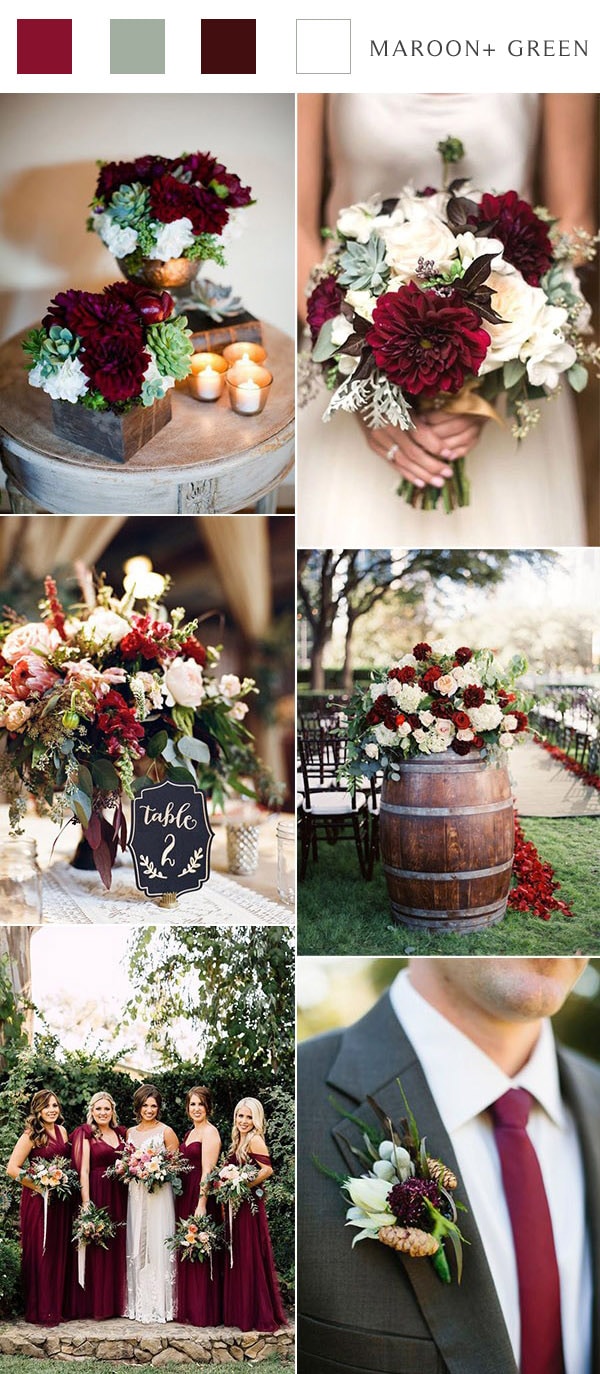 maroon soft green and blush fall wedding color ideas for autumn
