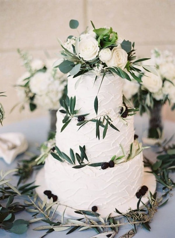 olive leaves buttercream wedding cake