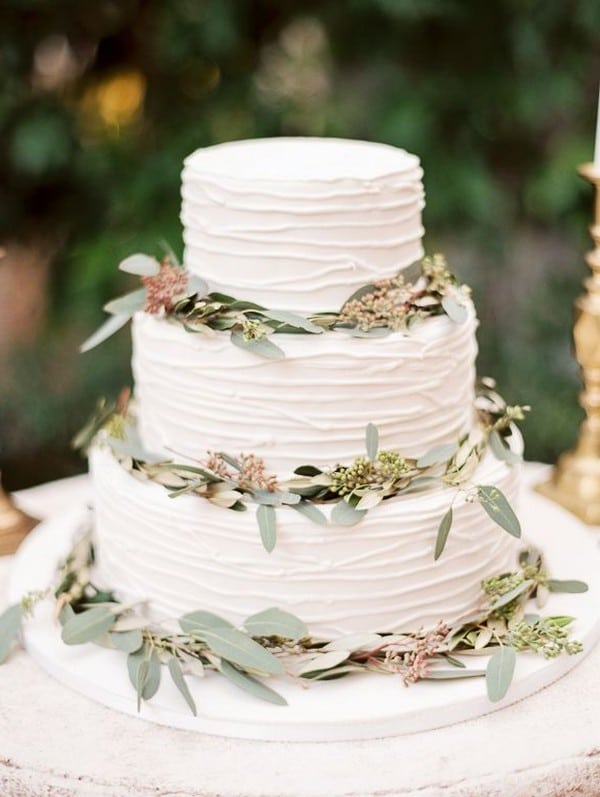 organic seeded eucalyptus buttercream wedding cake