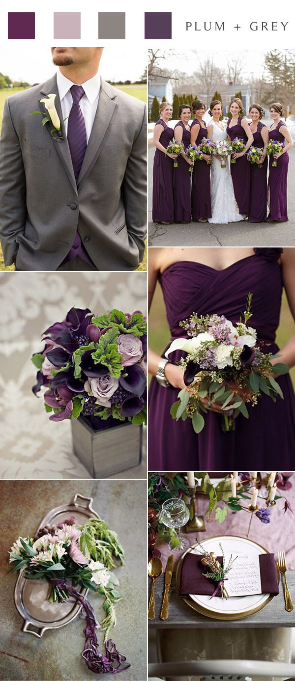 plum purple and warm grey fall wedding colors