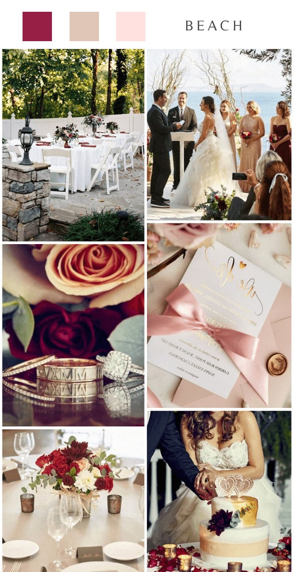 beach rose gold and burgundy wedding color ideas