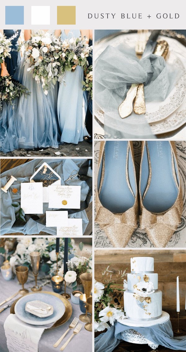 neutral fall dusty blue and gold wedding colors