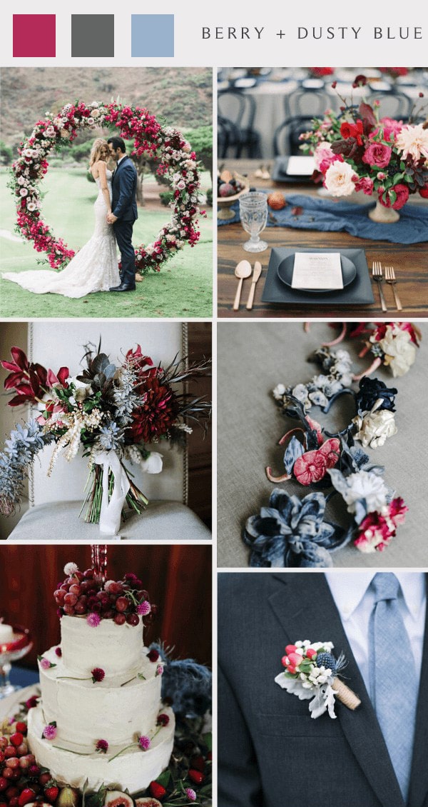 rustic outdoor berry and dusty blue wedding colors