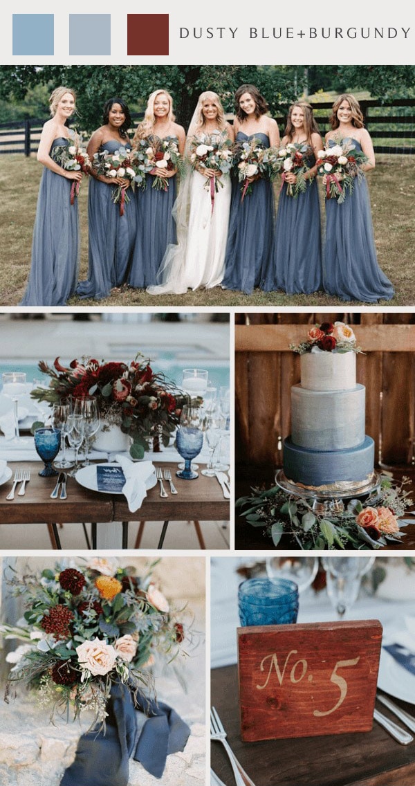 rustic outdoor dusty blue and burgundy wedding colors