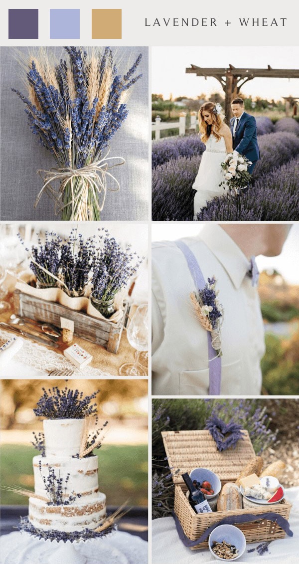 rustic outdoor lavender and wheat wedding colors