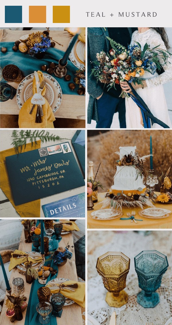rustic outdoor teal and mustard wedding colors