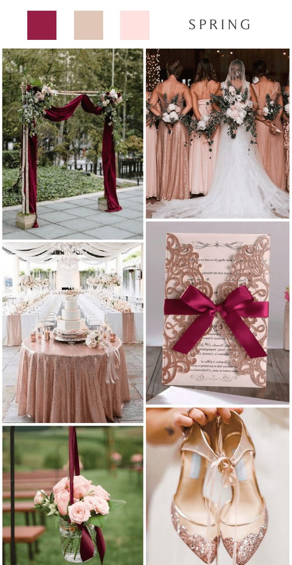 spring rose gold and burgundy wedding color ideas