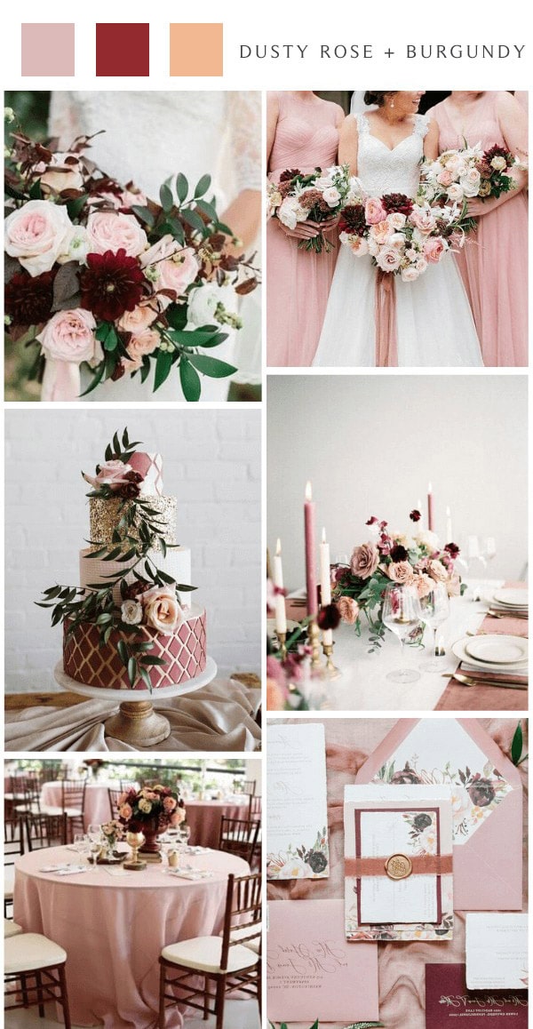 vintage dusty rose and burgundy wedding color ideas