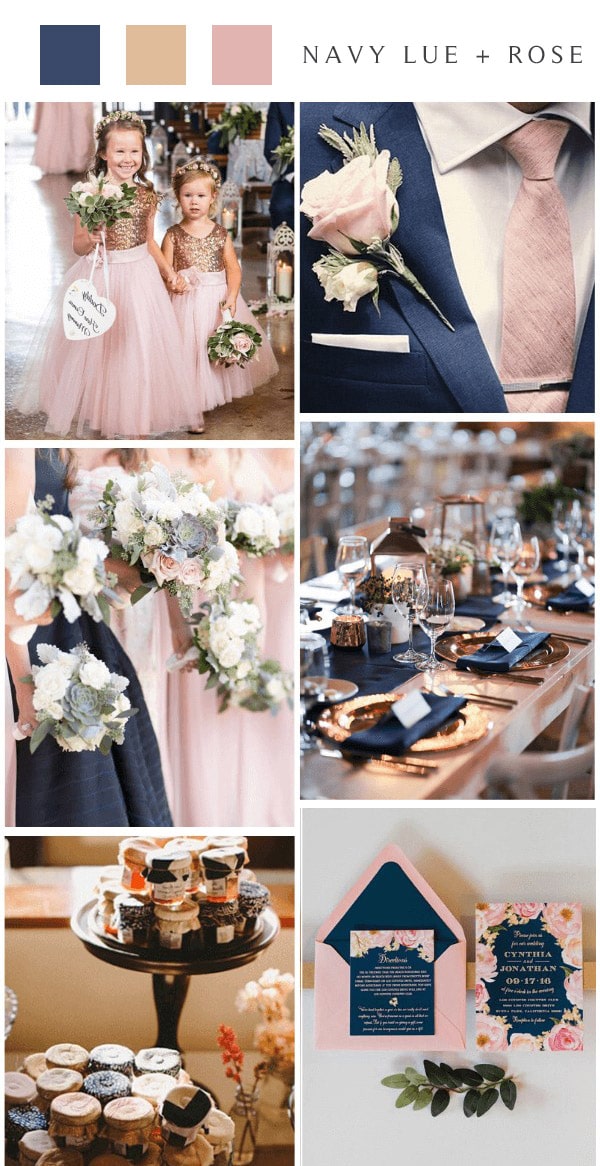 vintage navy blue and rose gold wedding color ideas
