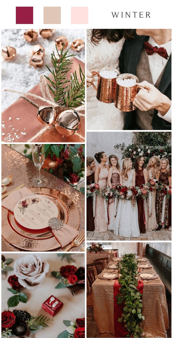 winter rose gold and burgundy wedding color ideas