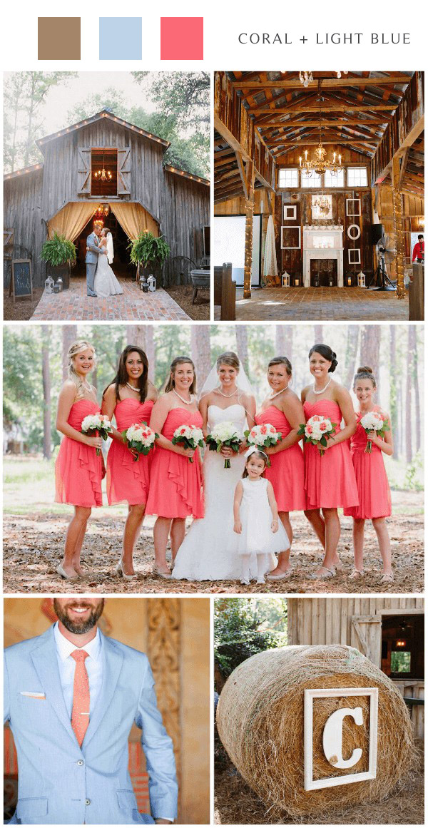 coral and gray country barn wedding color palettes