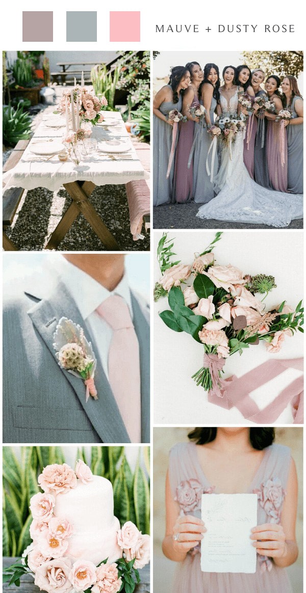 dusty rose mauve and grey wedding color ideas