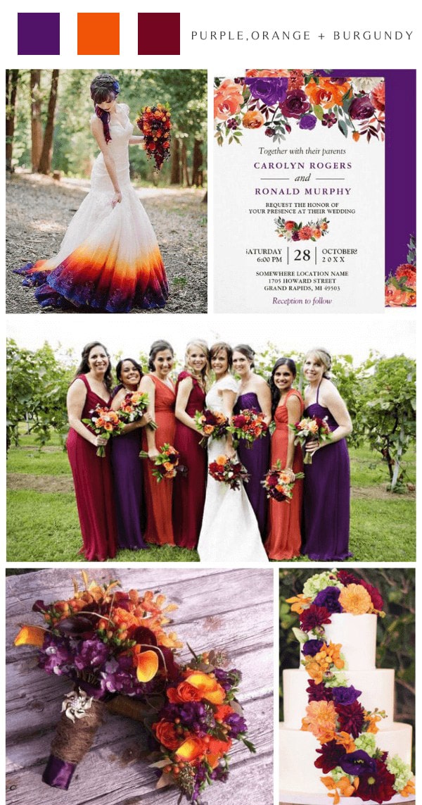 outdoor october wedding purple orange burgundy wedding color ideas
