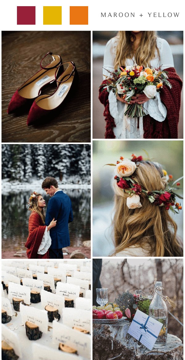 outdoor winter wedding maroon yellow wedding color ideas #wedding #weddingcolors #weddingideas #winterweddings
