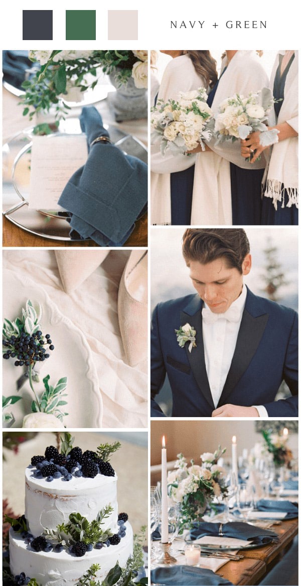 outdoor winter wedding navy blue green wedding color ideas #wedding #weddingcolors #weddingideas #winterweddings