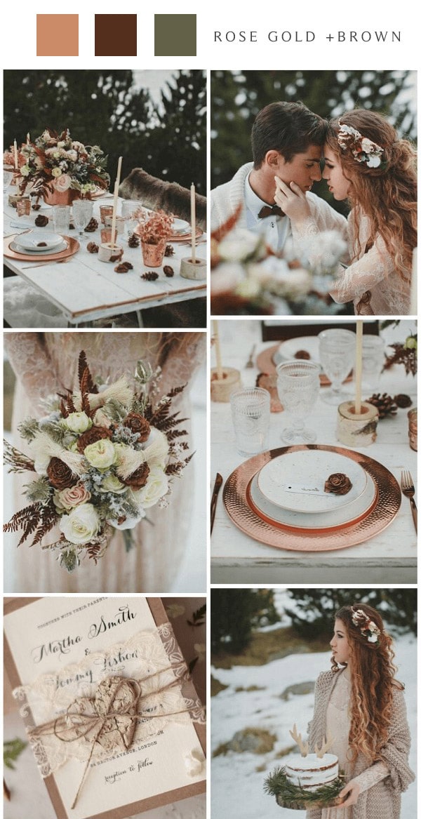 outdoor winter wedding rose gold brown wedding color ideas #wedding #weddingcolors #weddingideas #winterweddings