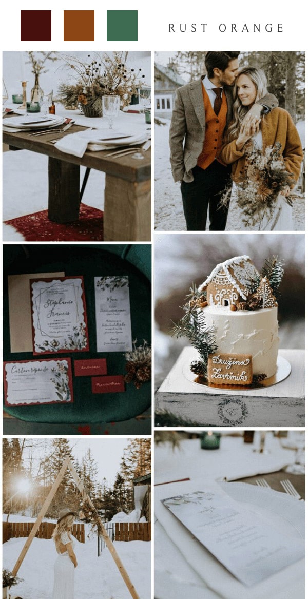 outdoor winter wedding rust orange wedding color ideas #wedding #weddingcolors #weddingideas #winterweddings
