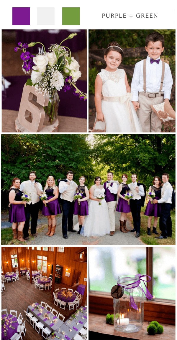 purple and white country barn wedding color palettes