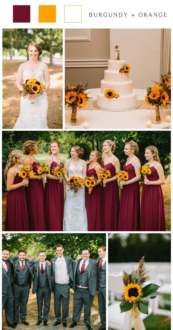 rustic country burgundy yellow wedding color ideas