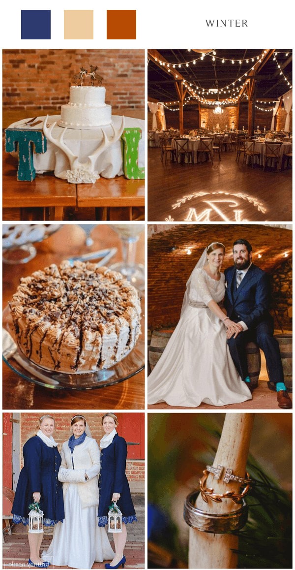 winter country barn wedding color palettes