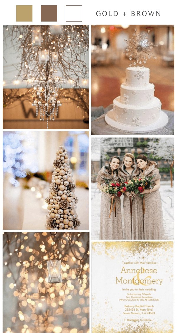 winter wonderland gold brown wedding color ideas