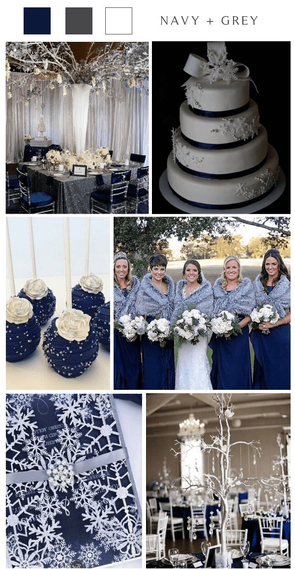 winter wonderland navy blue grey wedding color ideas