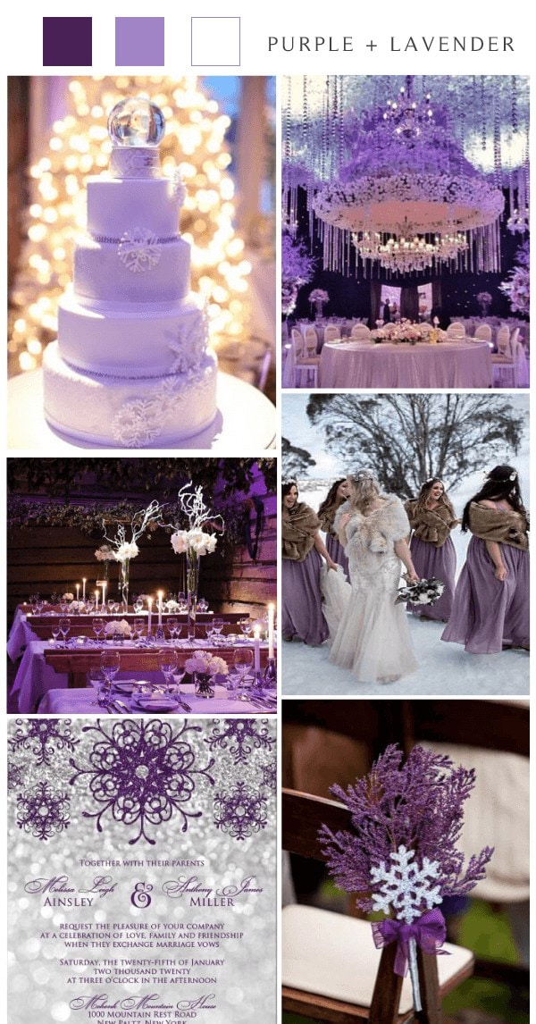 winter wonderland purple lavender wedding color ideas