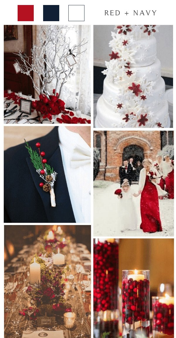 winter wonderland red navy wedding color ideas