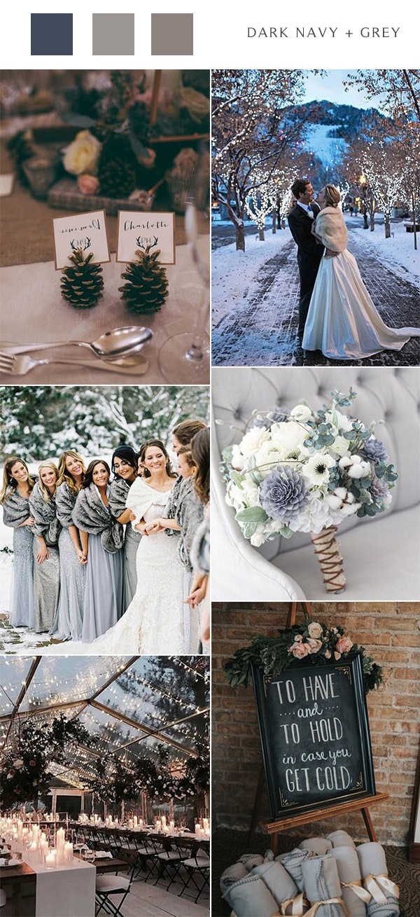 dark navy and greys winter wedding color ideas #wedding #weddingcolors #winterwedding 