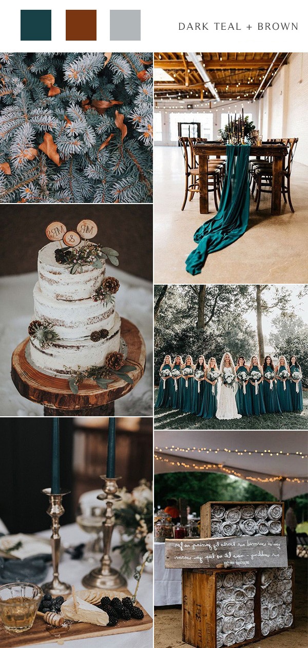dark teal and brown rustic winter wedding color ideas #wedding #weddingcolors #winterwedding