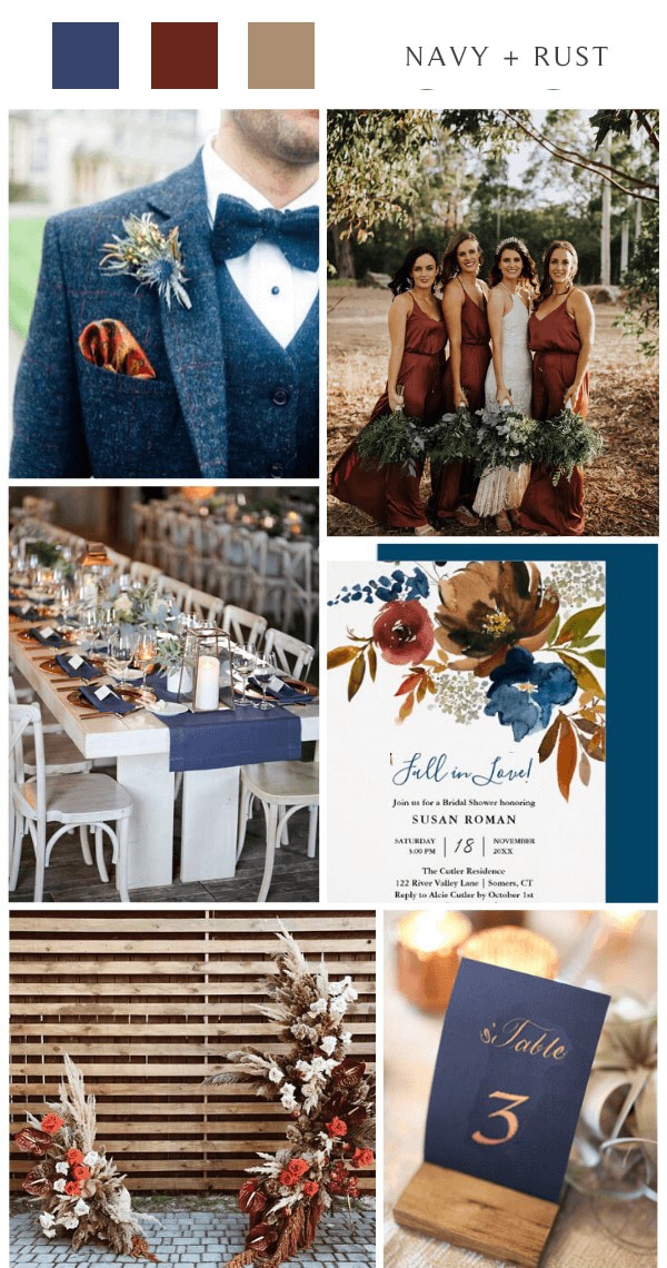 fall wedding color 2021 navy blue rust