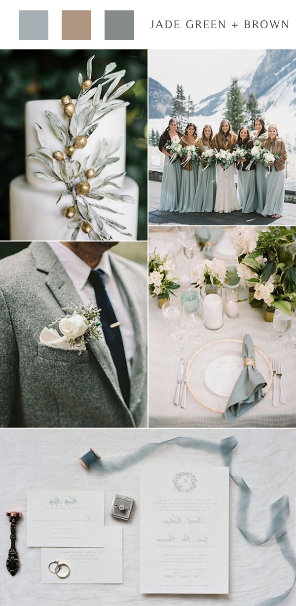 green jade and brown winter wedding color ideas #wedding #weddingcolors #winterwedding