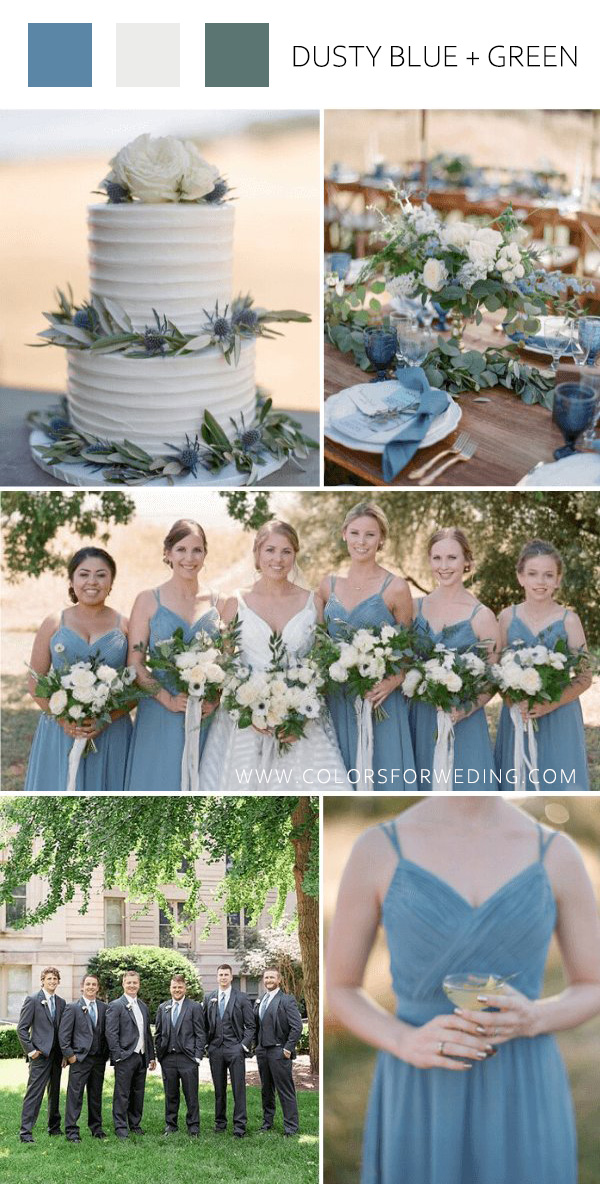 october wedding color combos dusty blue white greenery