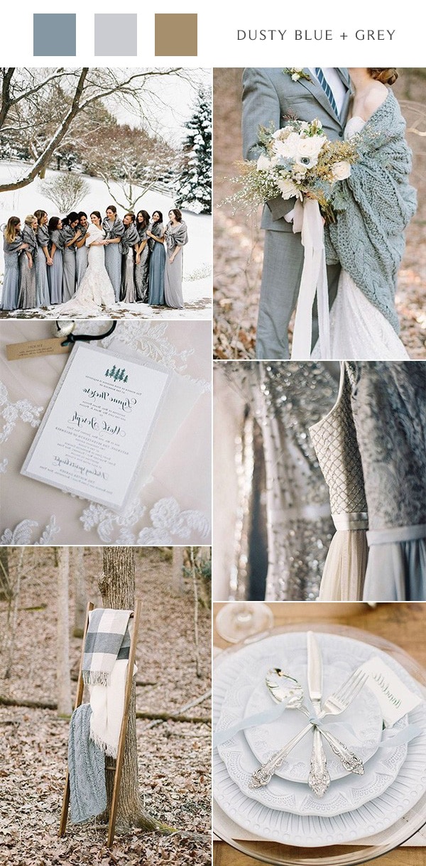 shades of grey and blue winter wedding color ideas