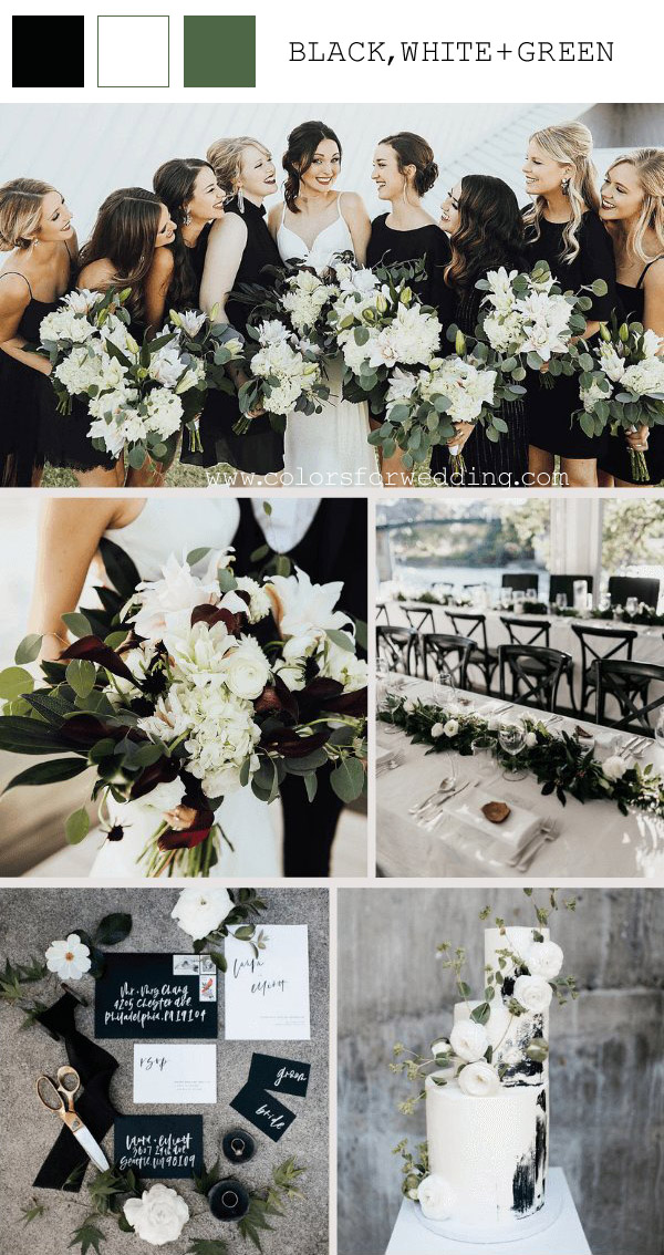 black white and green january wedding colors