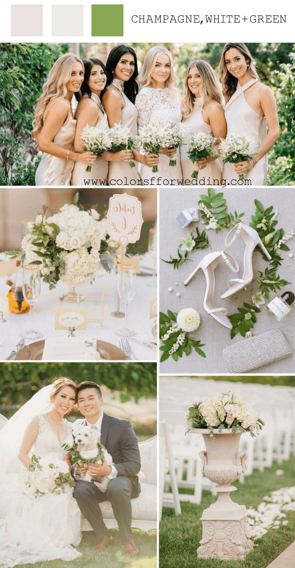 champagne white green May wedding color palettes