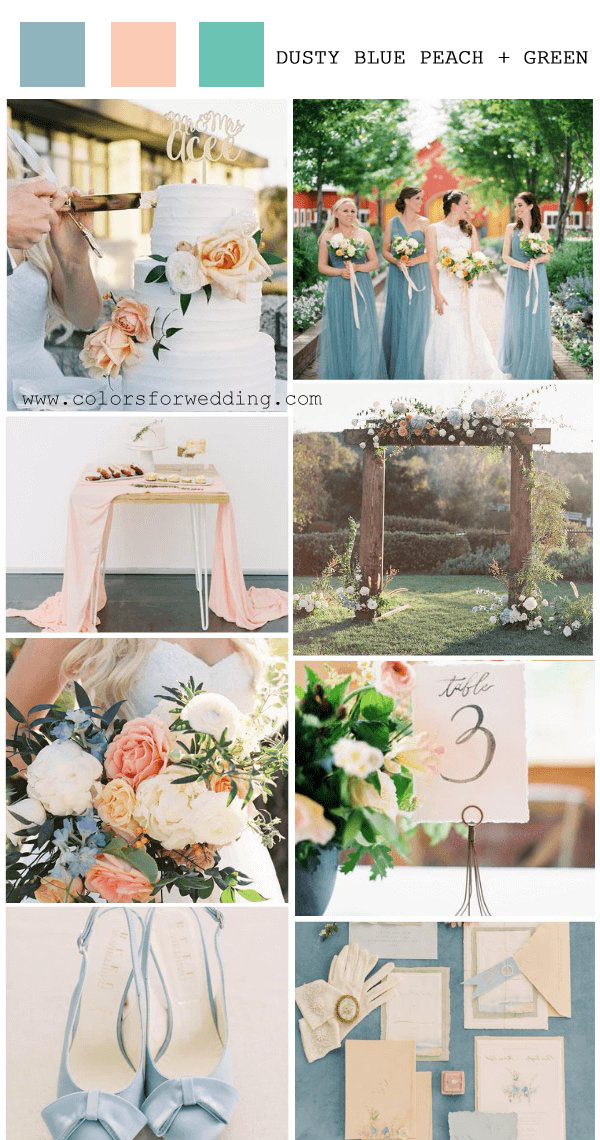 dusty blue peach greenery spring wedding color ideas