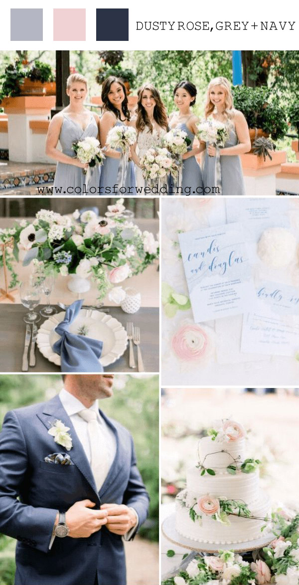 dusty blue pink navy march wedding color ideas